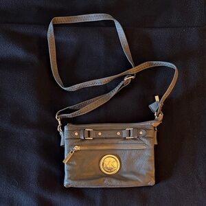Michael Kors Dark Gray Leather Crossbody with Gold Logo
